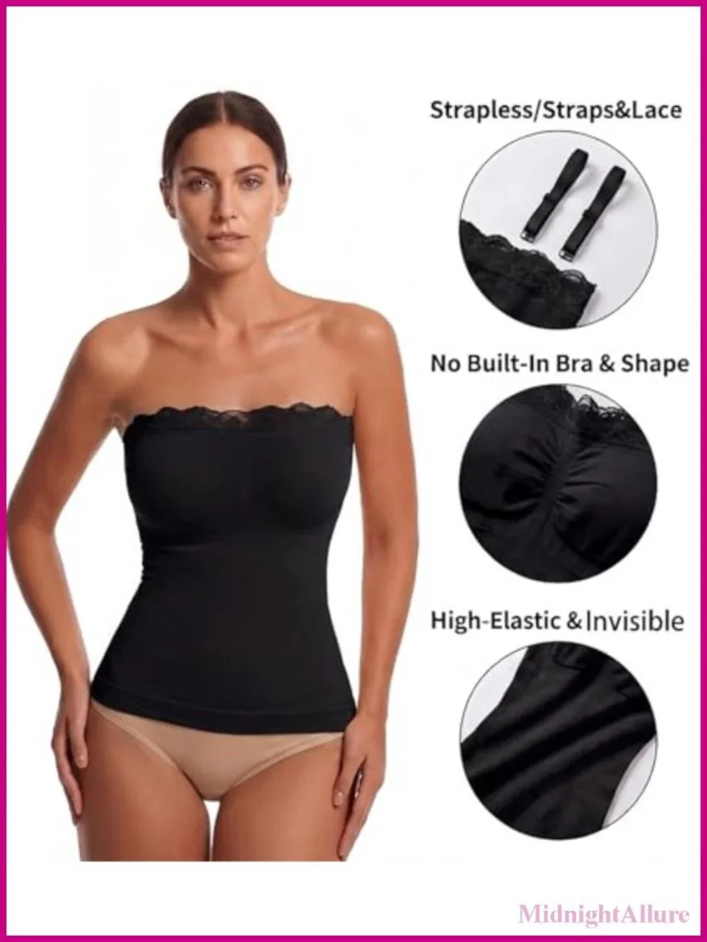 Women Strapless Shapewear Top Tummy Control Lace Camisole Nylon Spandex